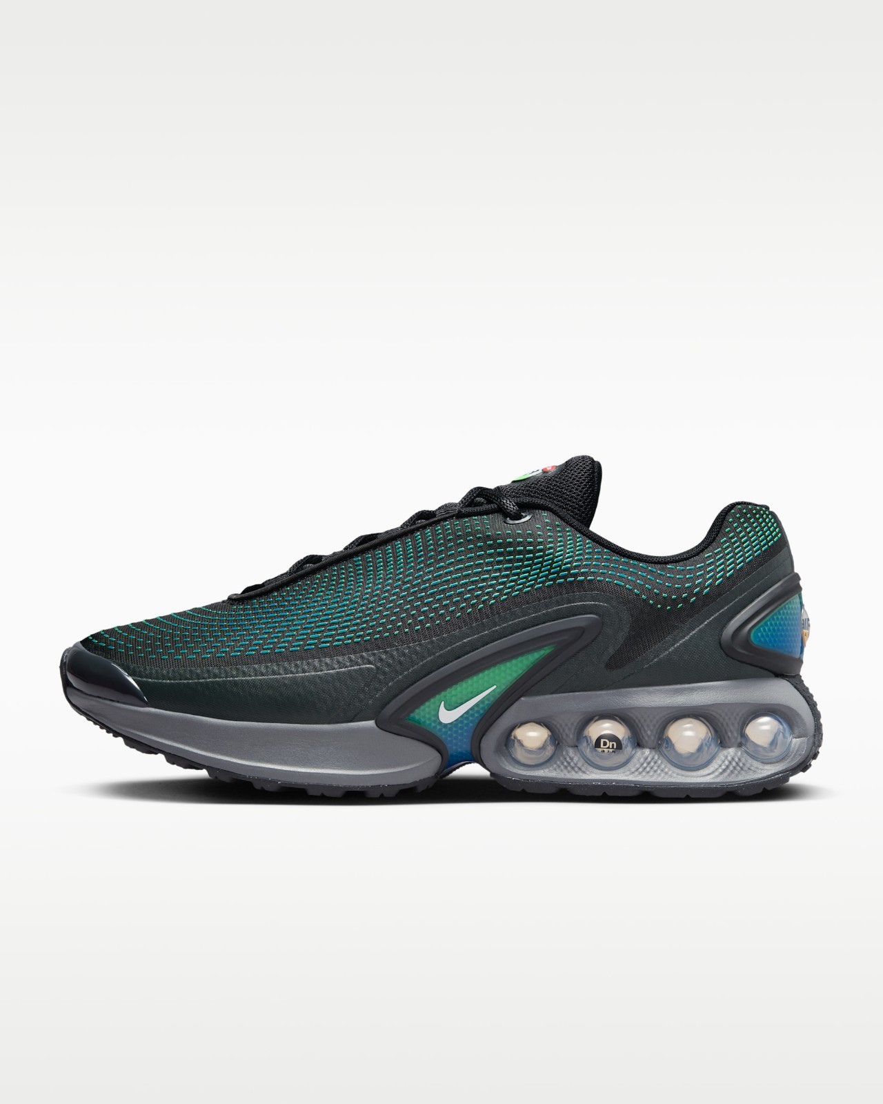 Boys Nike Air Max DN shoes in the Black/Hyper Cobalt/Rage Green Size 3Y