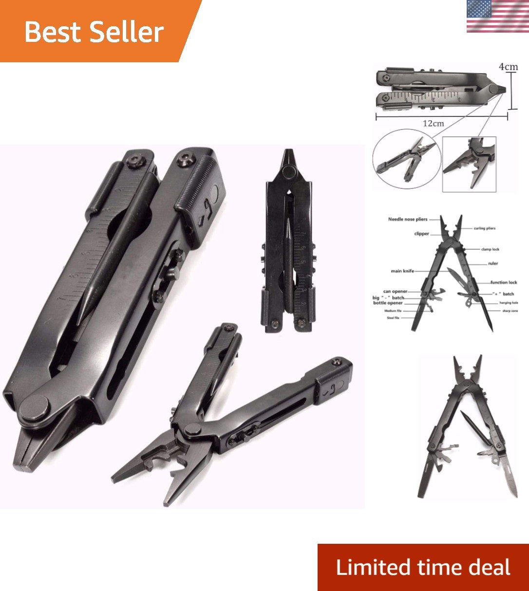 Durable Stainless Steel Multitool: 13 Functions for Adventure & Survival