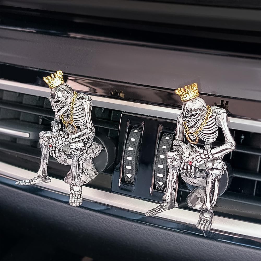 2pcs skull air freshener car Car Diffuser Vent 1 Count (Pack of 1), Silver