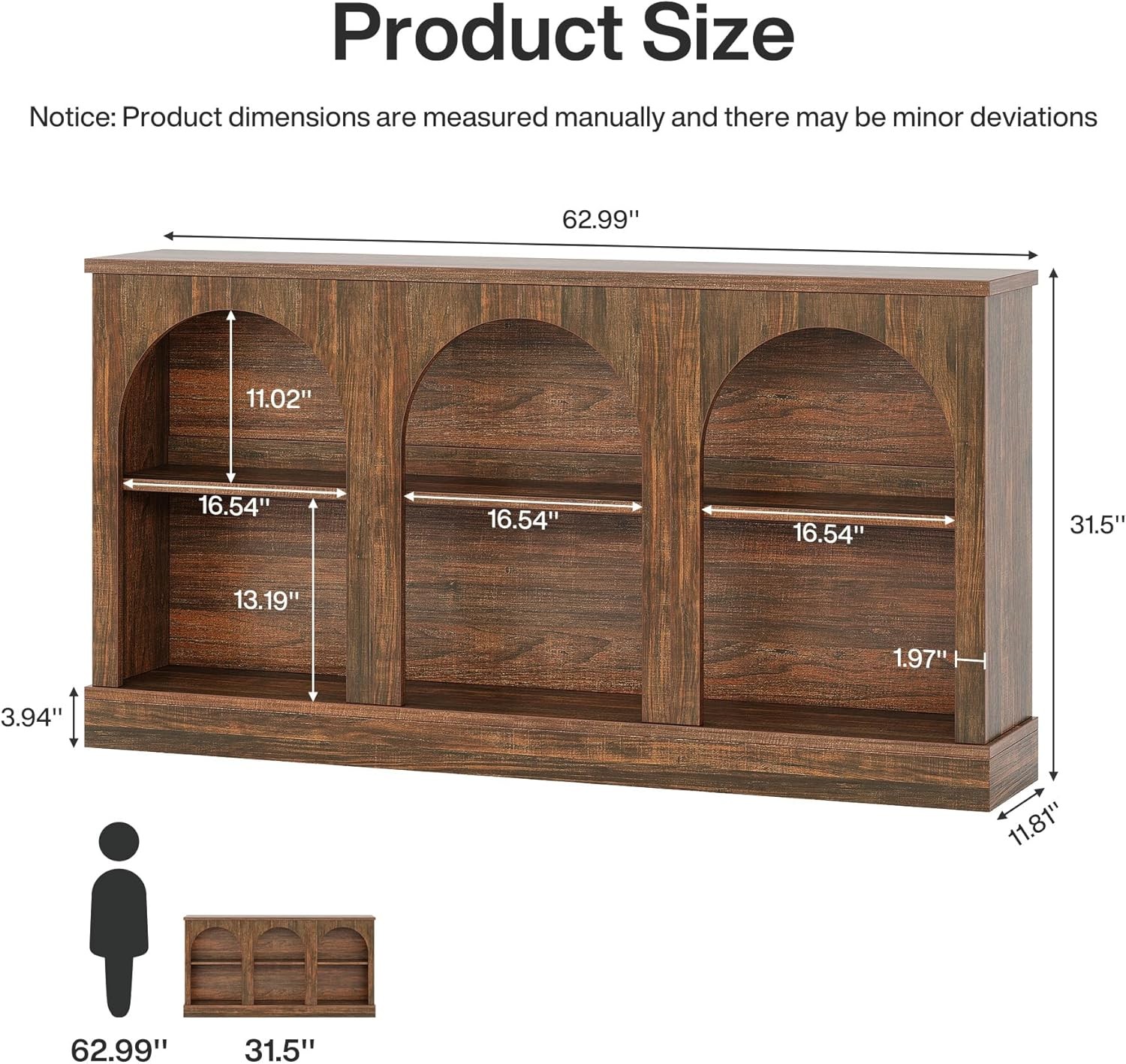 63-Inch Farmhouse Console Table, Rectangular Wooden Entryway Table with Storage