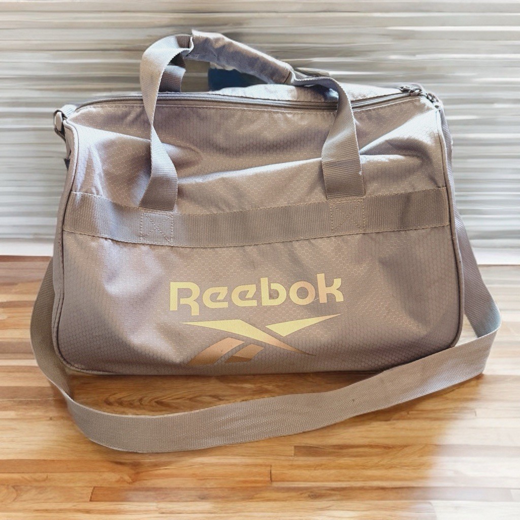 Reebok Gray Honeycomb Ripstop Duffel Bag Logo