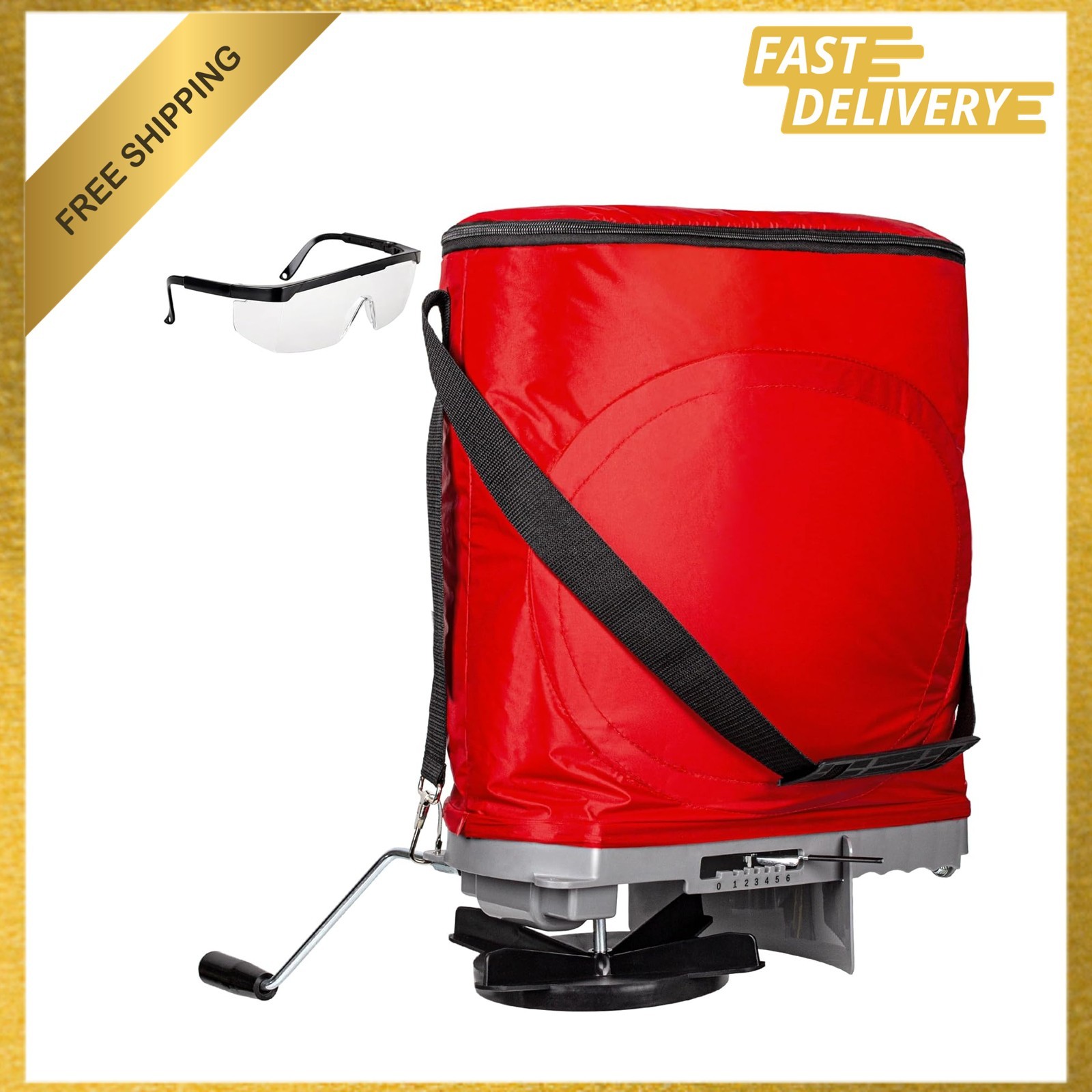 Handheld Seed Spreader with 25lb Bag, Flow Control, Aluminum Gears, Support