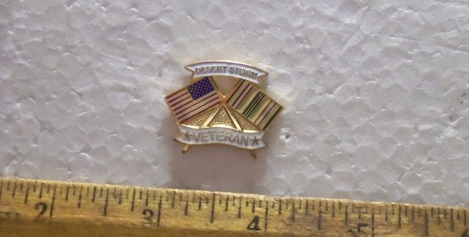 United States & Desert Storm (Ribbon) Crossed Flags - Desert Storm Veteran Pin