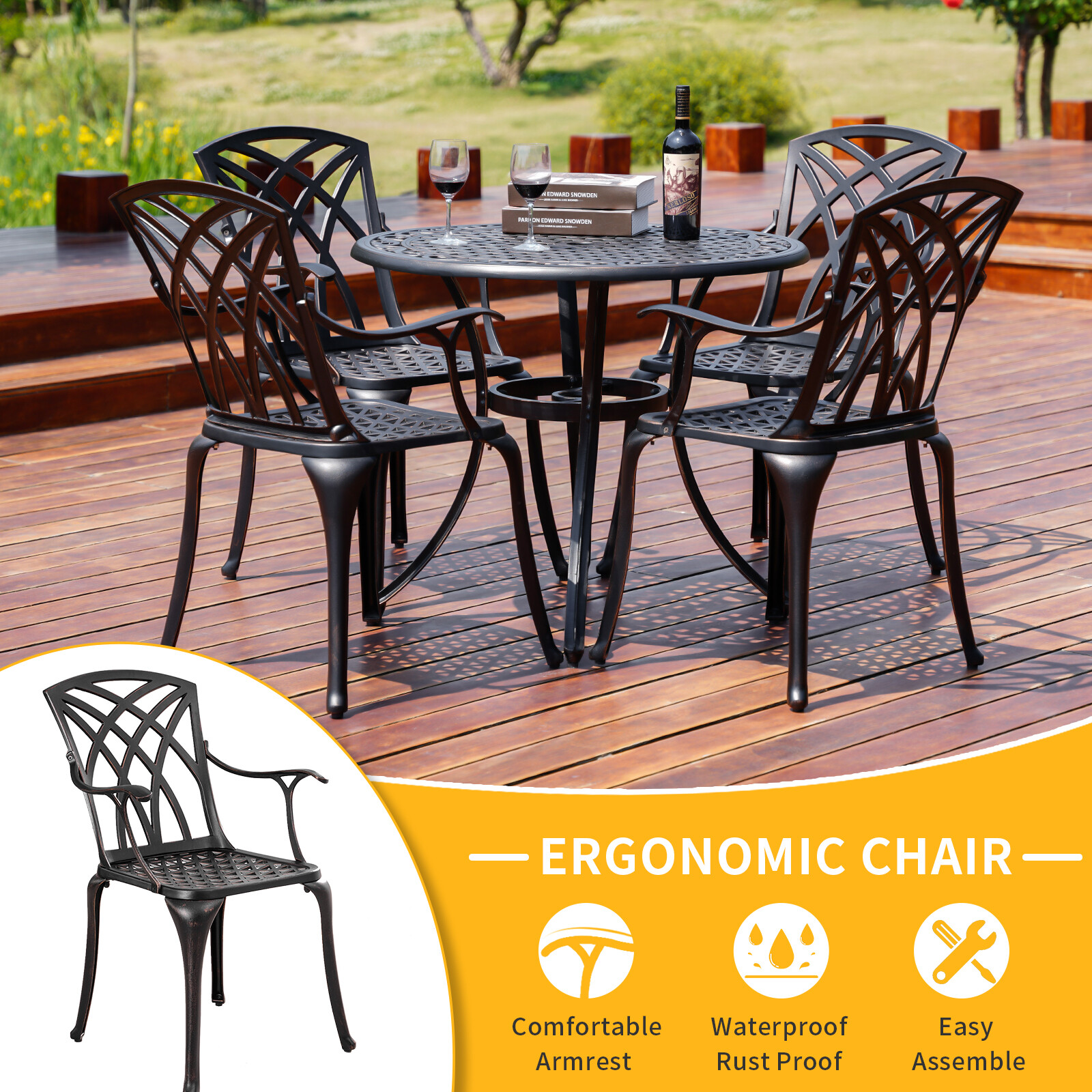 Outdoor Patio Bistro Dining Chair Set 2,All Weather Dining Chair for Yard,Bronze
