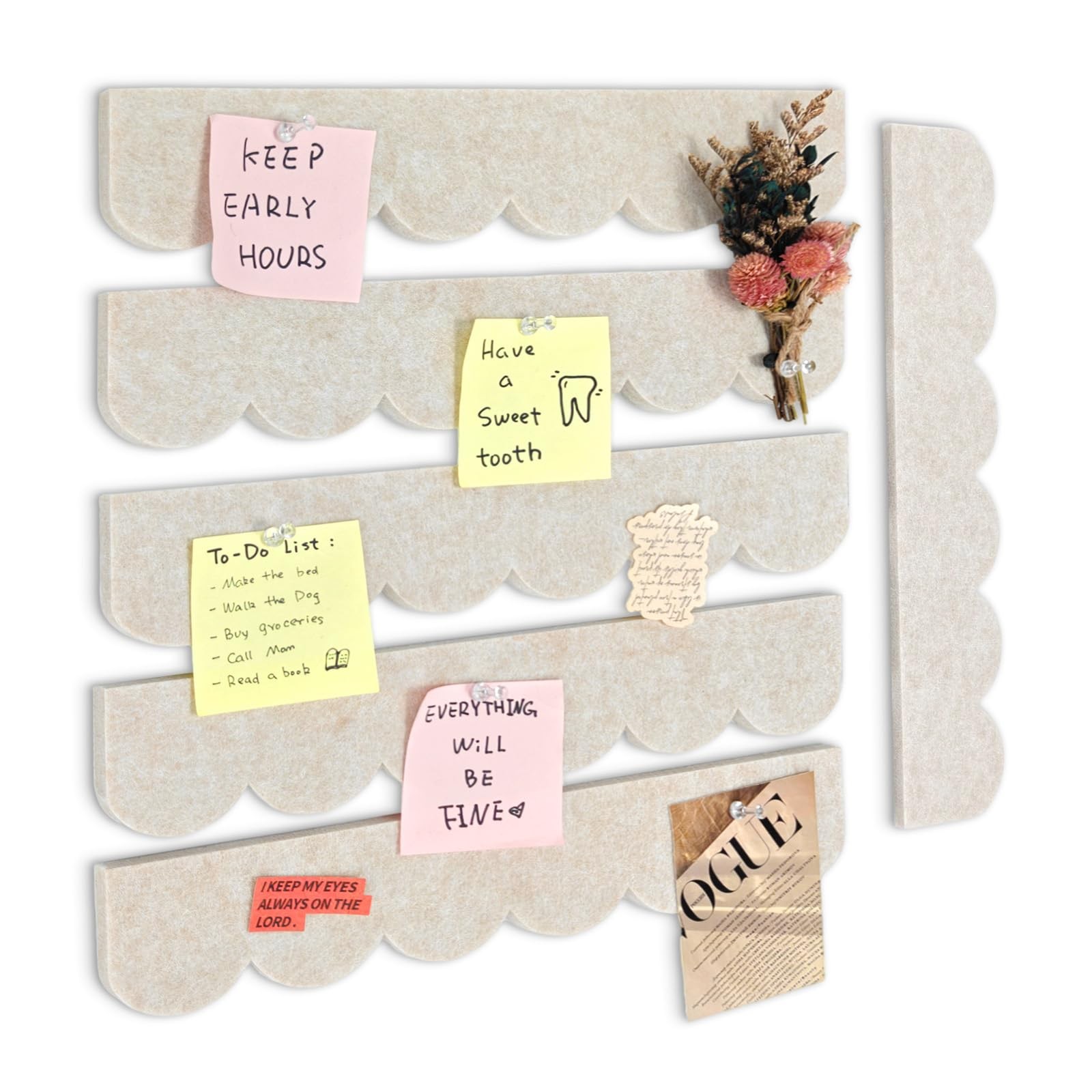 White Waved Felt Cork Board Strips Office Wall Bulletin Pin Bar Strips 6 PCS