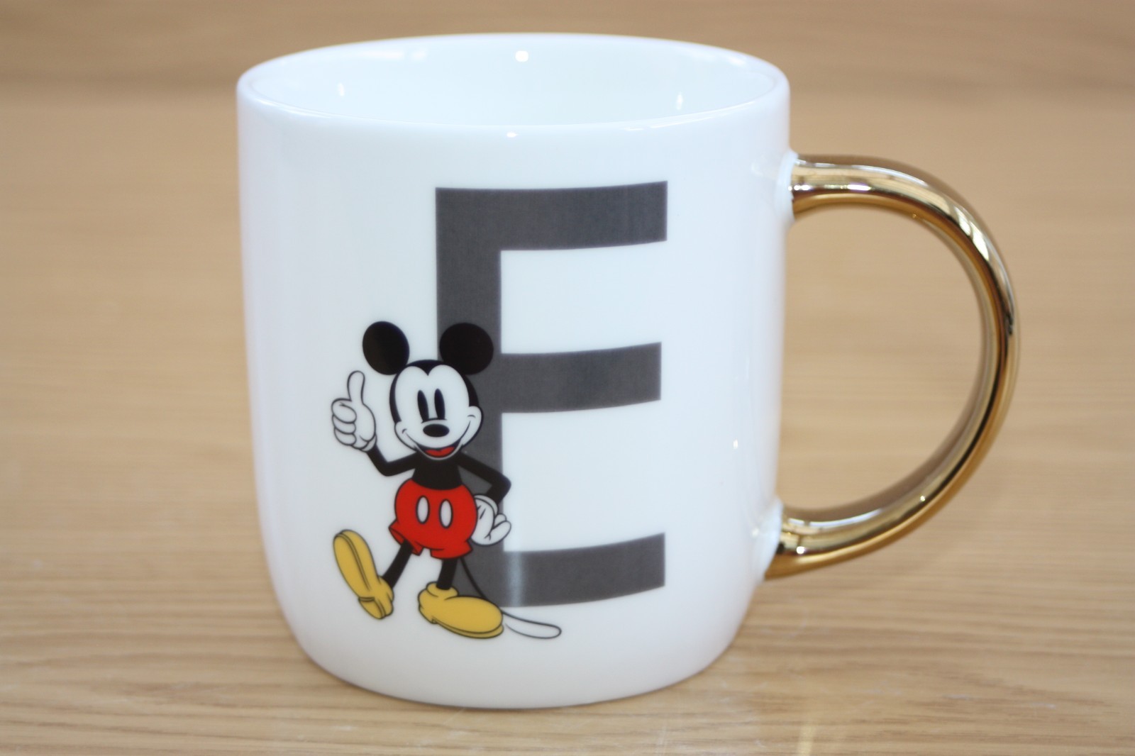 Collectable Ceramic Mug - Disney Mickey Mouse - Initial E - Gold Colour Handle