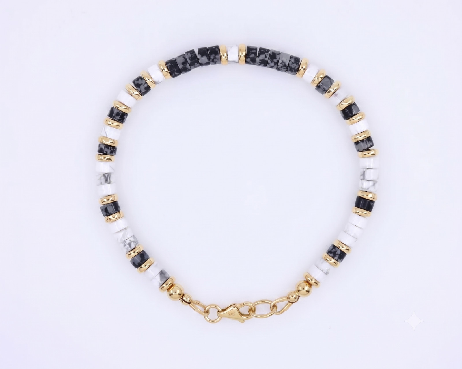 4mm Obsidian White Buffalo Bracelet | Solid 14K Gold | Unisex