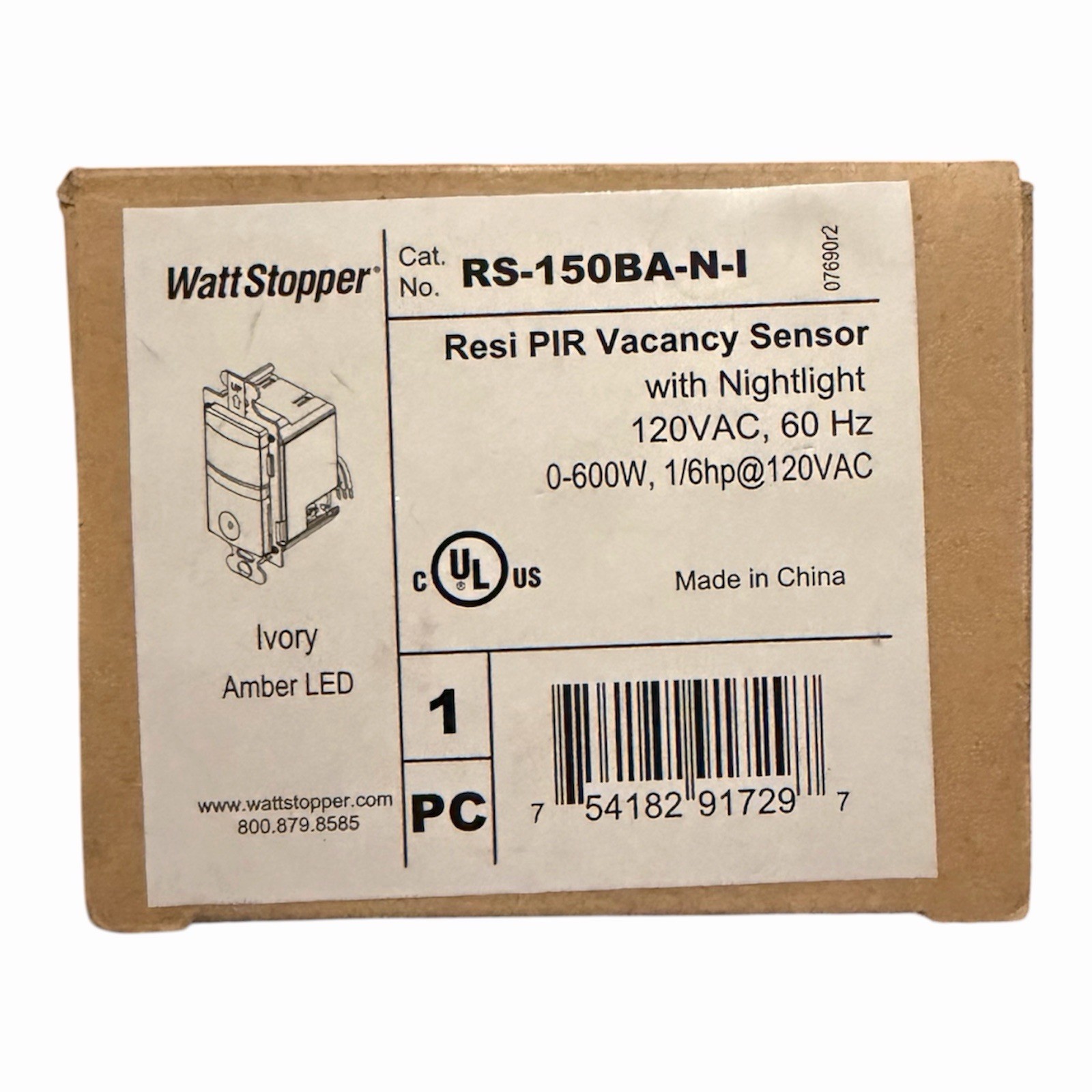 Legrand Wattstopper RS-150BA-N-I Resi PIR Motion Sensor Wall Switch,  New