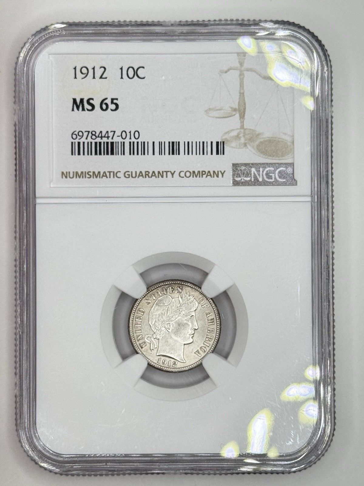 1912 10c Barber Dime NGC MS 65