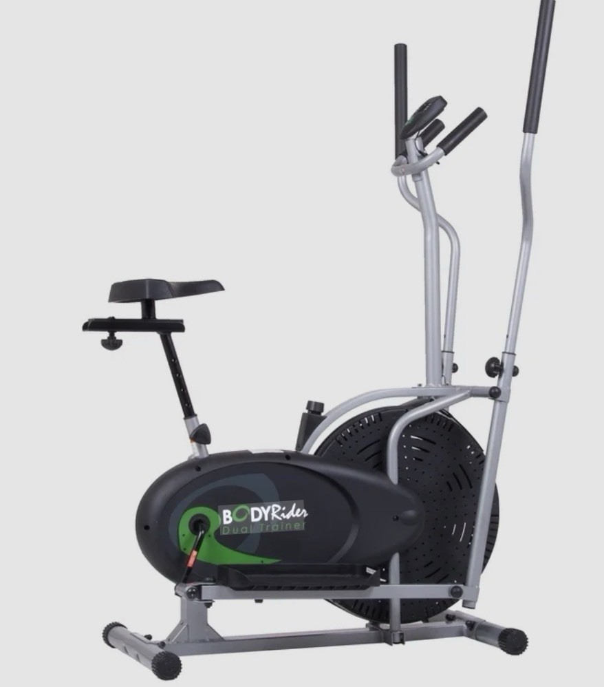 Body Rider Dual Trainer Elliptical Machine w/ Adjustable Seat Gray Black Green