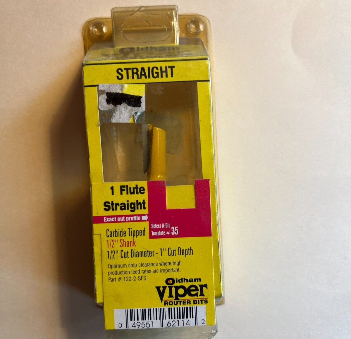Oldham Viper Flute Straight Carbide Tipped 1/2" Shank Router Bit Template #35