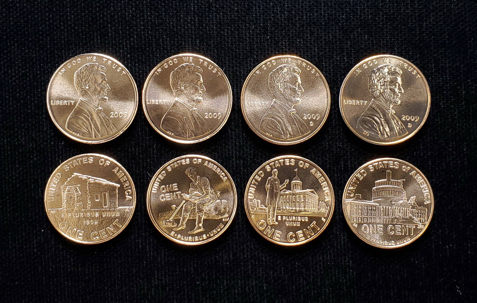 8 pc set 2009 P D Lincoln Cent Bicentennial Copper 1c BU MS SP Satin Finish
