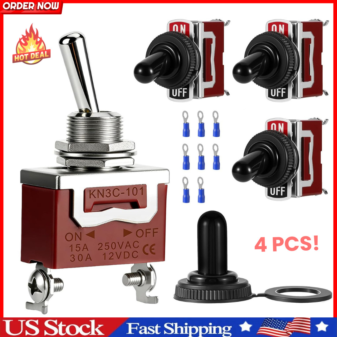 Toggle Switch 12V 30A Heavy Duty ON/Off 2Pin SPST Waterproof Toggle Switch 4Pack