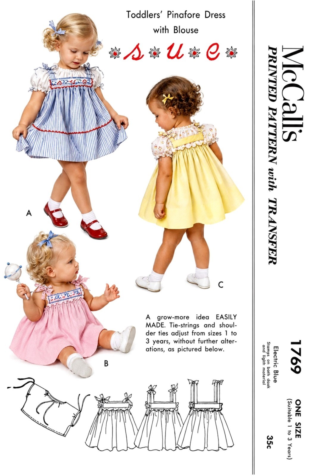 McCall's 1769 Pattern Pinafore Shirt GROW Dress 1-3