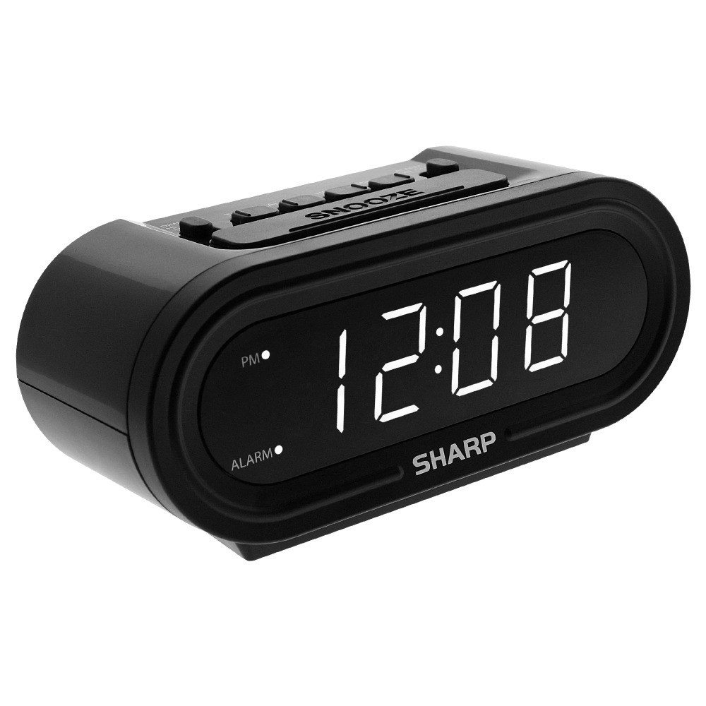 Digital Alarm Clock with Automatic Time Setting Black White LED Display