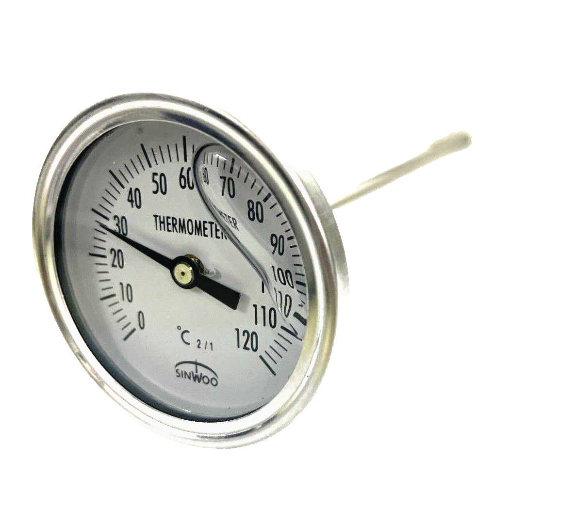 SINWOO Liquid filled thermometer  2-1/2" dial 0...120°C  8" immersion length