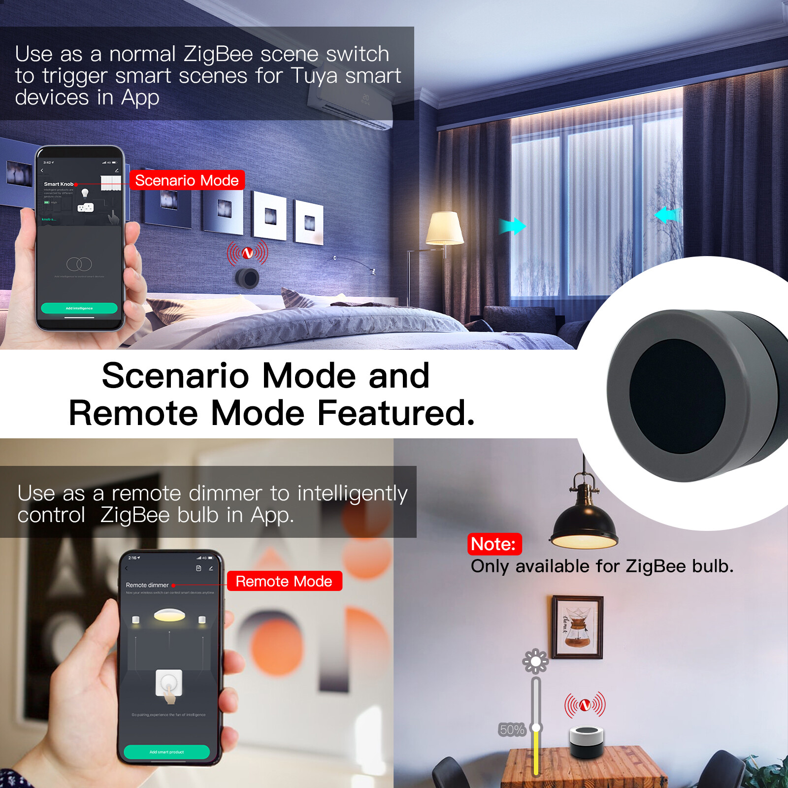 MOES Tuya ZigBee Smart Knob Switch Wireless Scene Switch Button Controller App