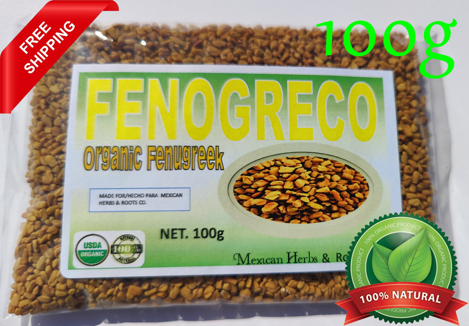 Fenogreco Entero,semillas de fenogreco, Fenogreco organico, Fenugreek seeds 100g