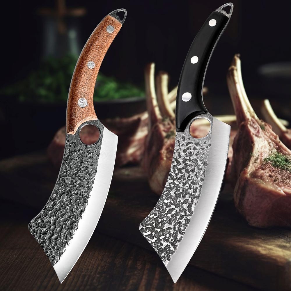 High Carbon Steel Butcher Knives Knifehand-forged Hammered Meat Cleaver with Fin