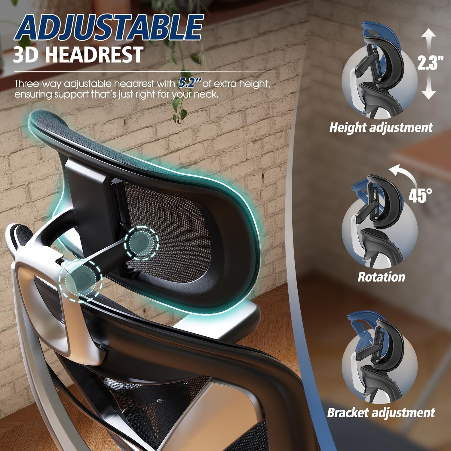 Ergonomic Office Chair,3D armrest - 215° Rotation, 350LBS for Work Gaming