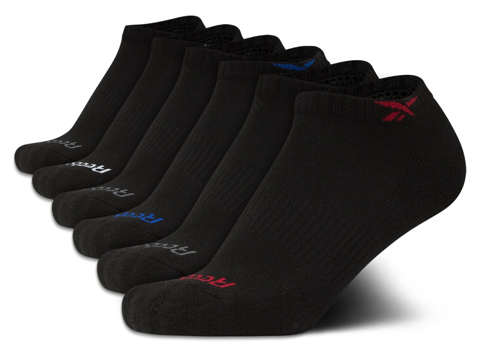 Reebok Boys Ankle Socks - 6 Pack Moisture-Wicking Low Cut Large, Black Logo