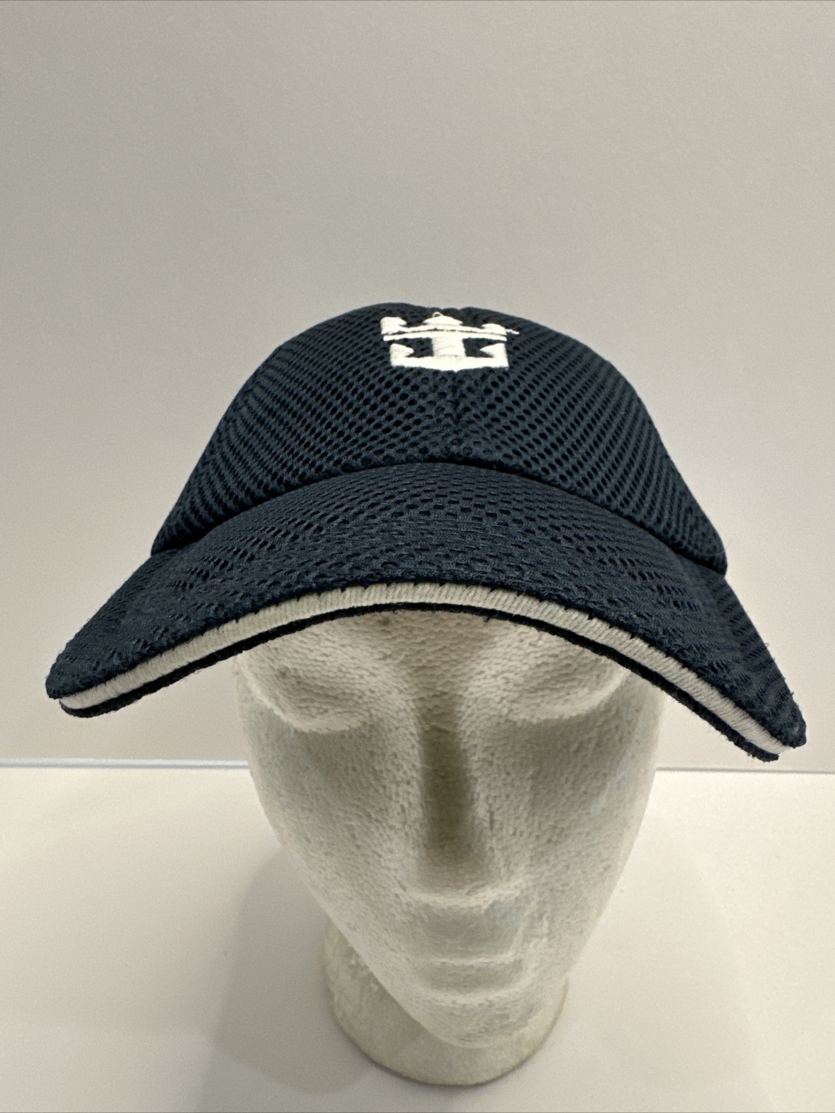 White Symbol on Navy Black Heavy Knit Mesh Hat Cap White Bill Edge Hook Loop