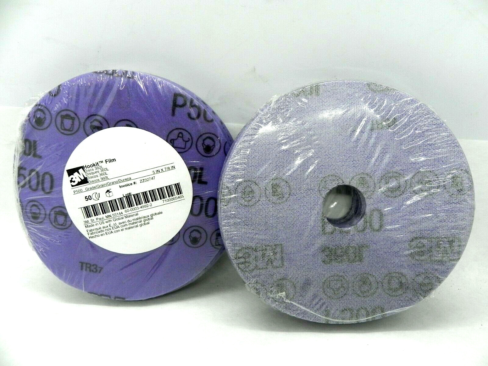 5" 3M Hookit Film Disc 100 sheets 360L P500 Grade 7/8" Arbor Hole (HR)