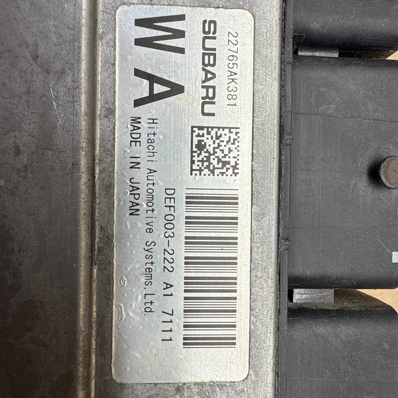 ENGINE CONTROL MODULE 22765AK381 2017 SUBARU WRX