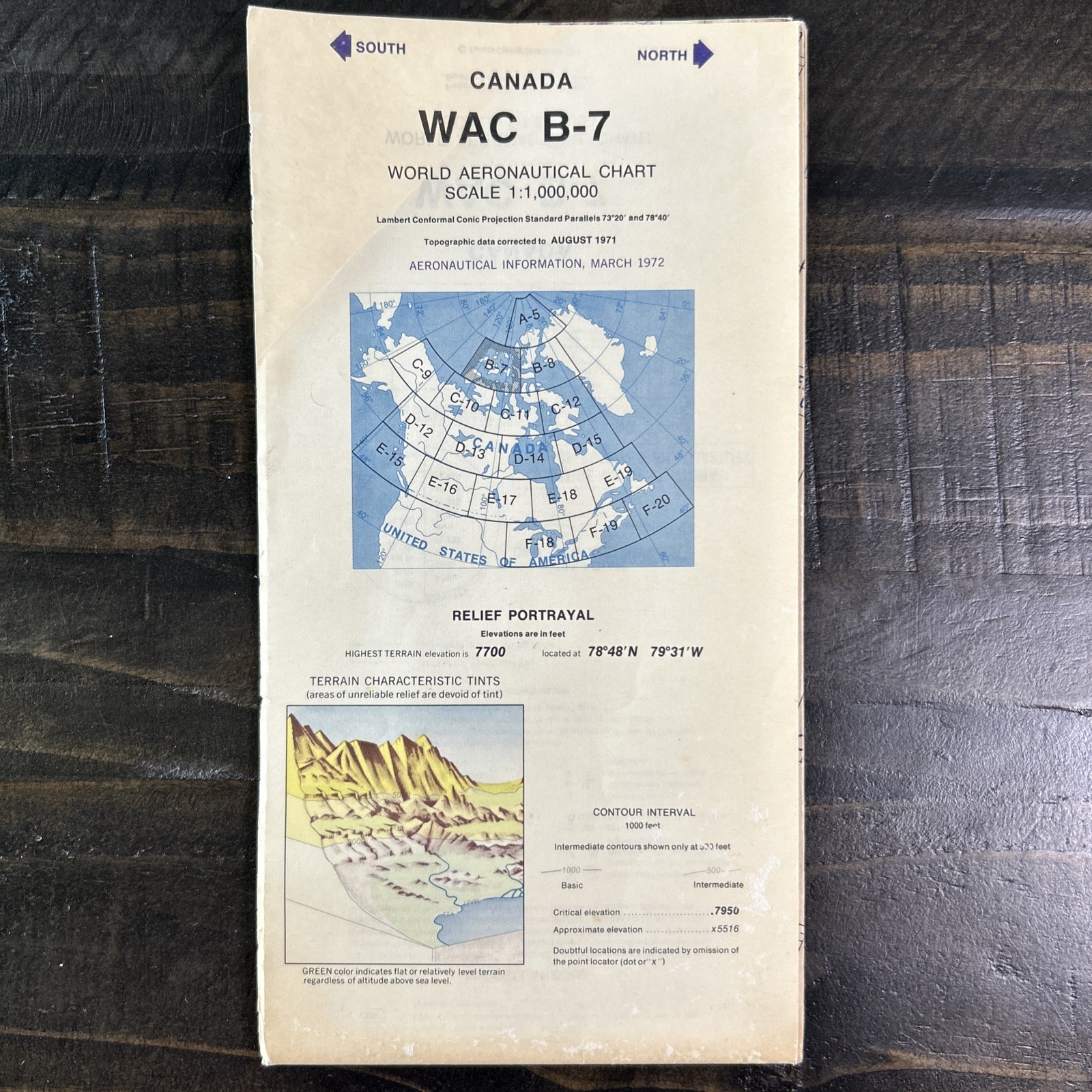 WAC B‑7 World Aeronautical Chart – Canada – 1972 Vintage Aviation Map