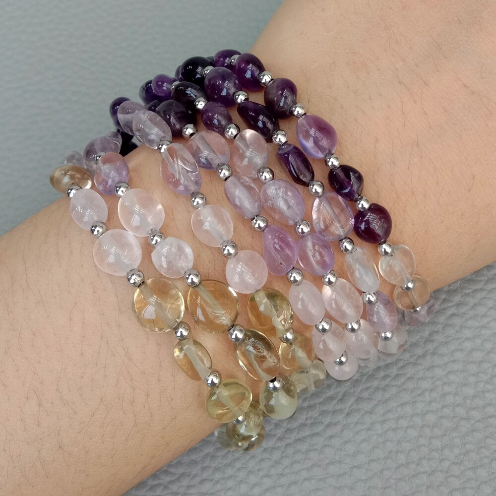8'' 7 Strands Amethyst Rose Quartz Lemon quartz Bracelet
