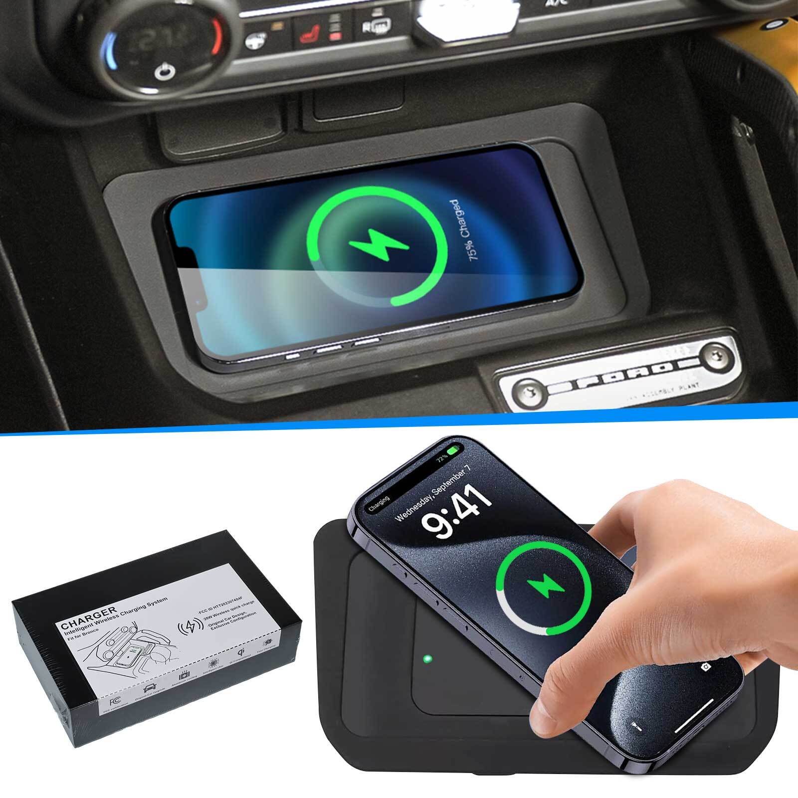 Upgraded Console Wireless Charging Pad 20W for Ford Bronco 2021-2025 2/4-Door