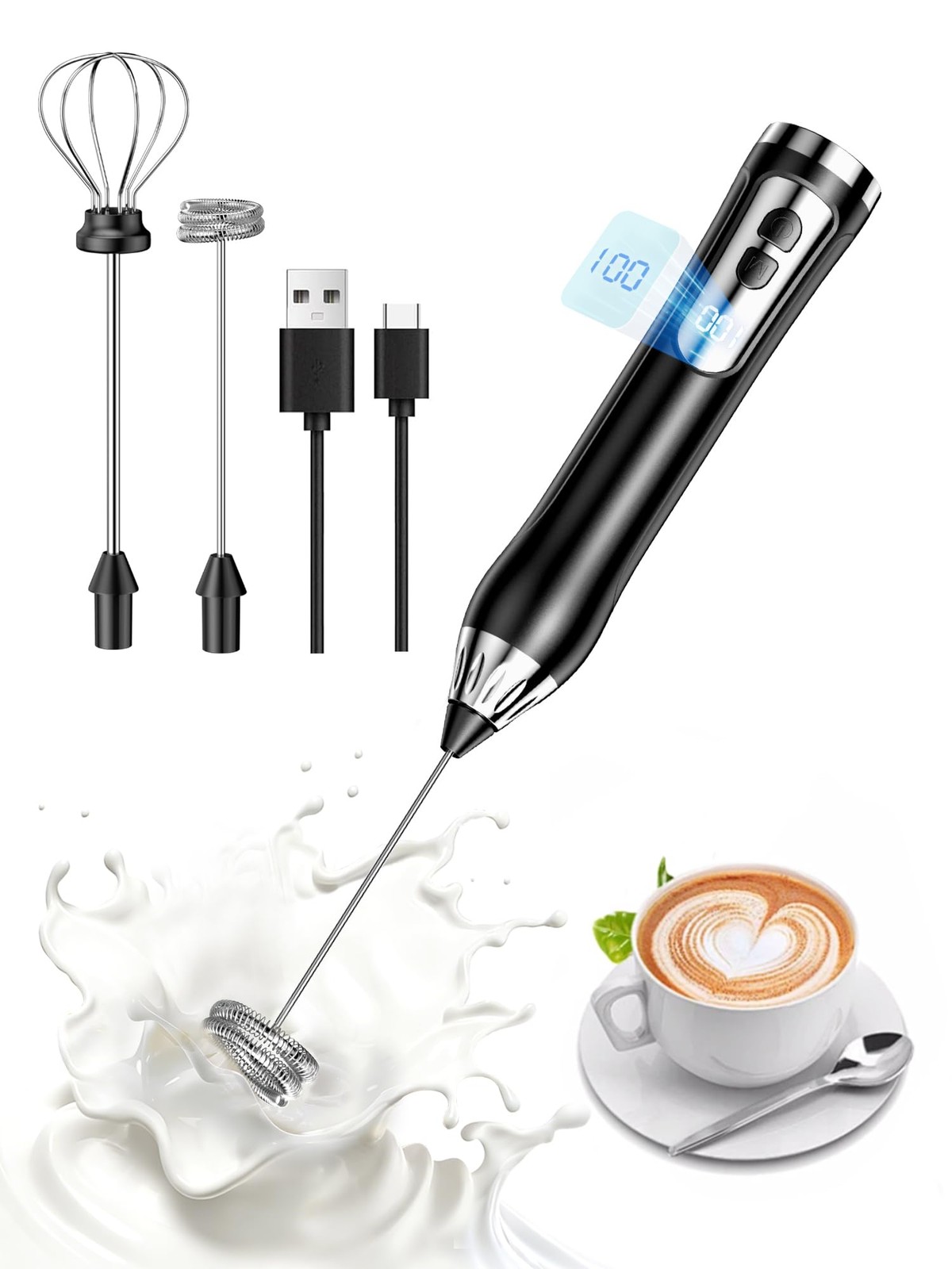 Rechargeable Milk Frother Handheld Wand IP67 Waterproof Electric MF02 Coffee
