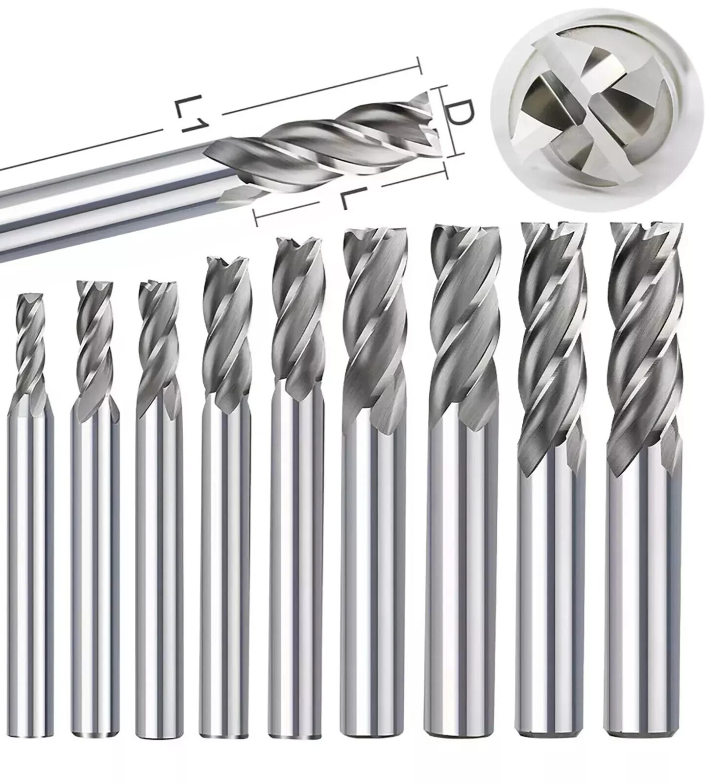 9x End Mills endmill 4/5/6/7/8/9/10/11/12MM HSS 4 Flutes square milling cutter