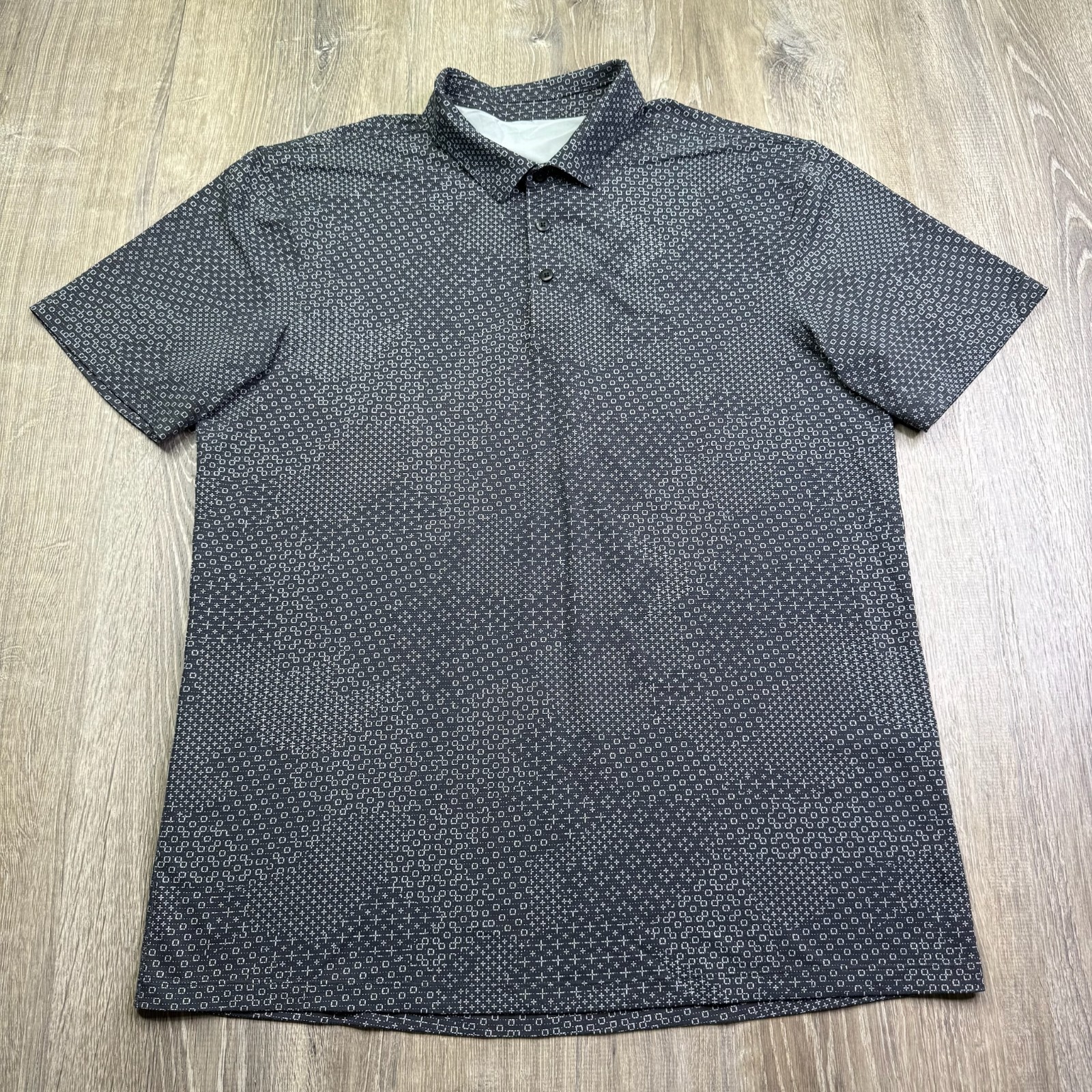 Lululemon Mens Charcoal Short Sleeve Collared Stich Camo Polo Shirt Size M