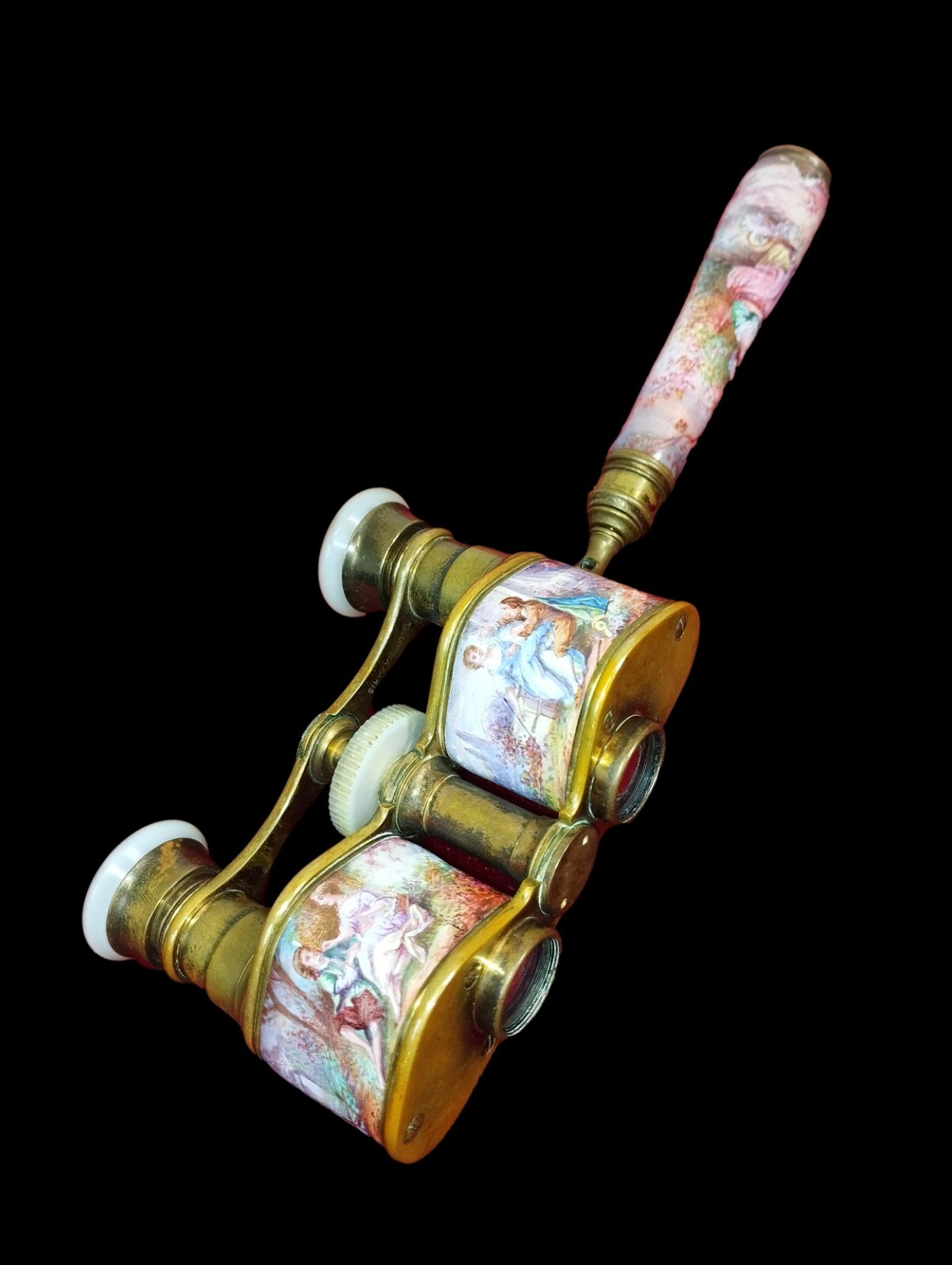 ANTIQUE THEATRE BINOCULARS-PERTINENTS. BRONZE. ENAMELS. MOTHER-OF-PEARL. MADRID.