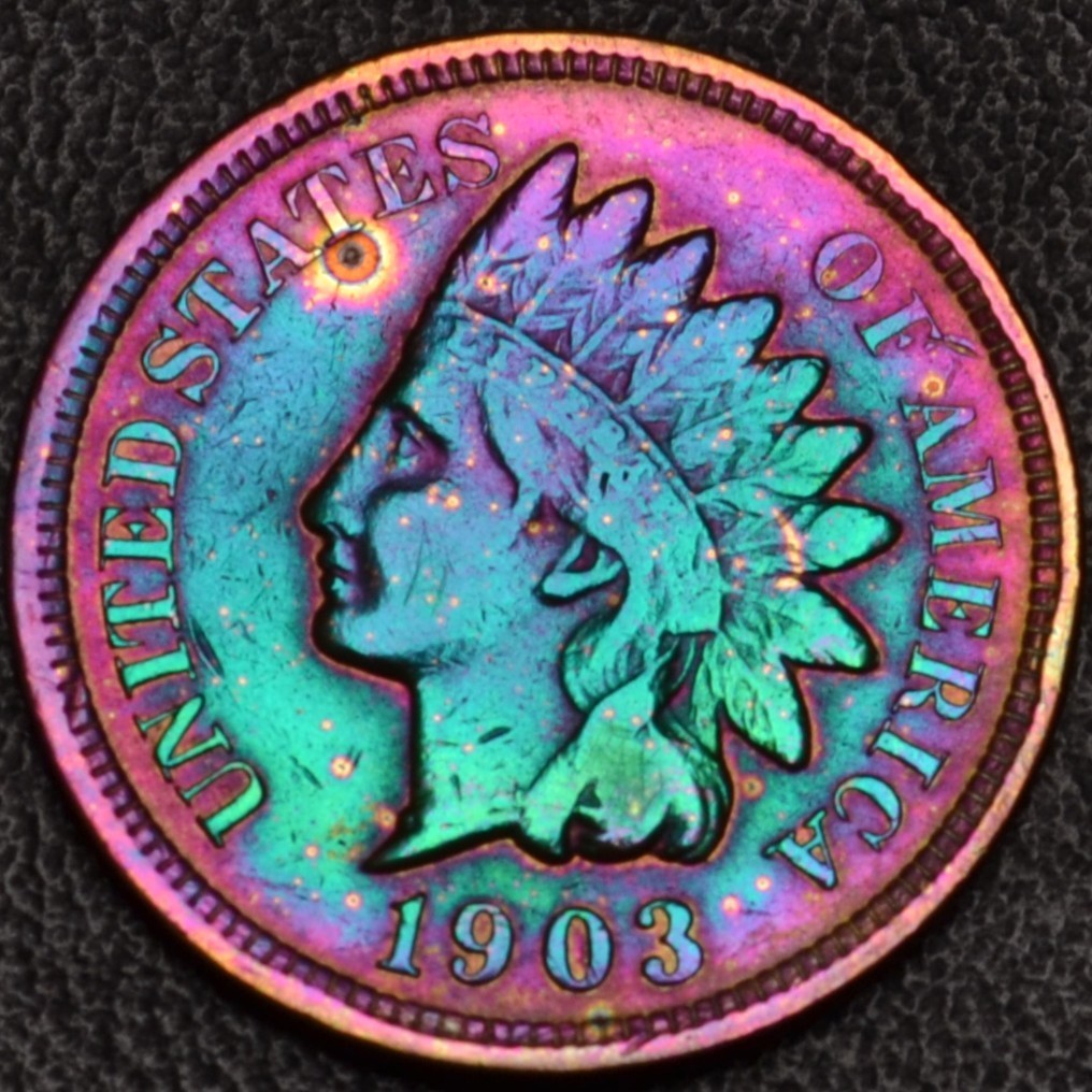 1903 Indian Head One 1 Cent Rainbow Toning (56-28)