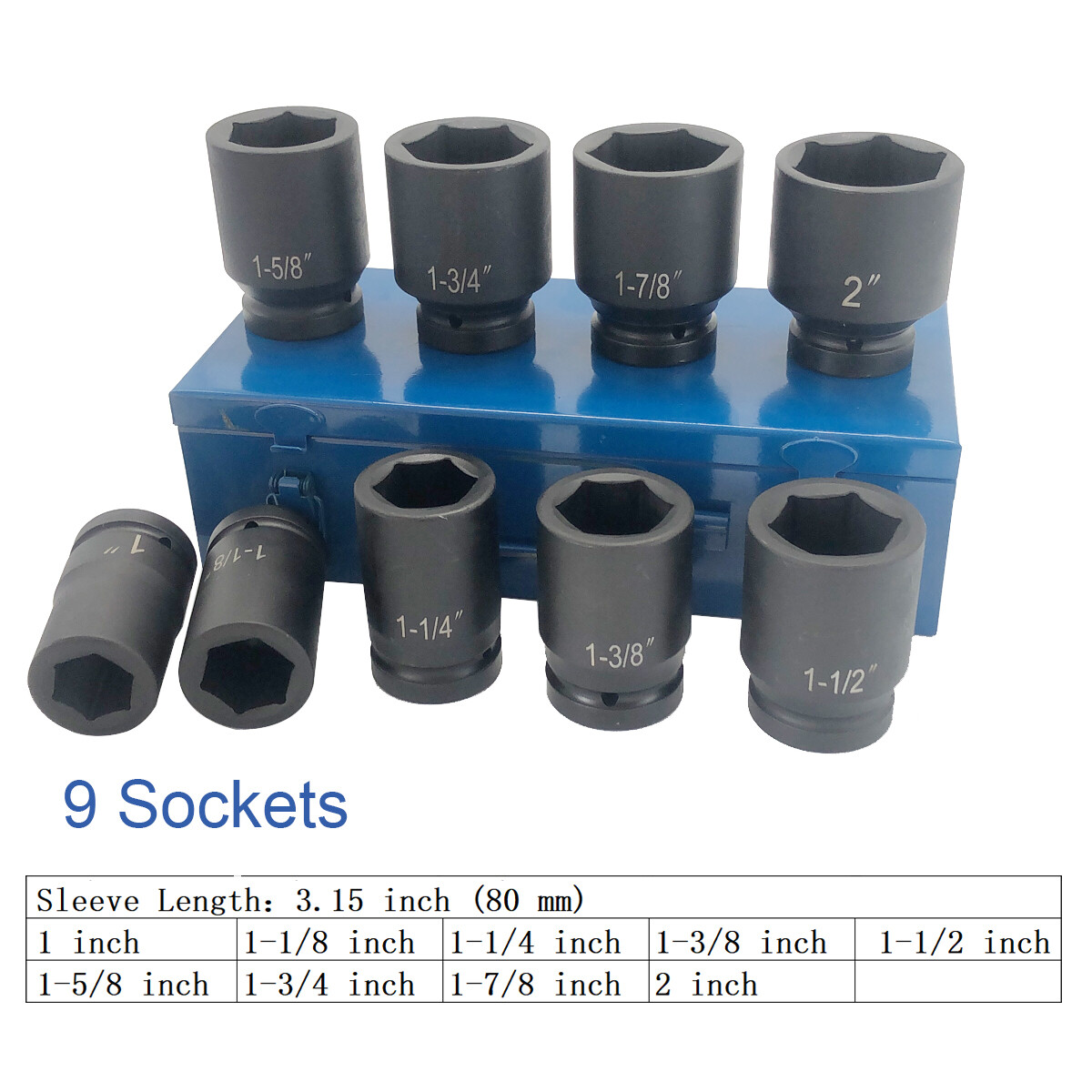 9PCs 1" INCH DRIVE DR DEEP SAE SIZE IMPACT SOCKET WRENCH (1"-2") Vehicle Repair