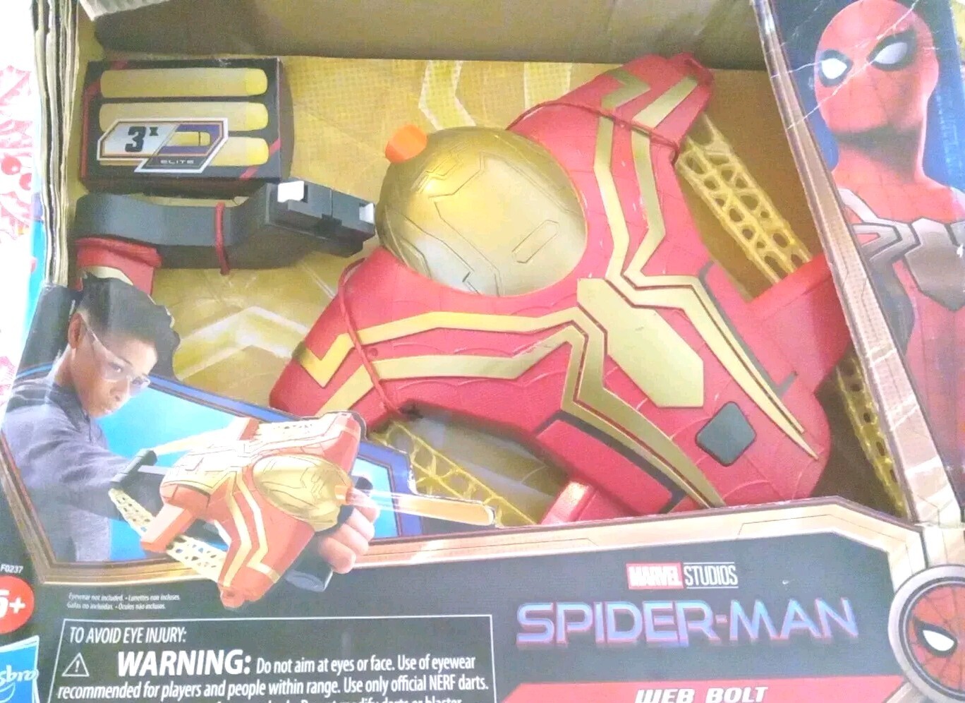 NERF Marvel Studios Spider-Man Web Bolt Blaster Soft Dart Launcher Damaged Box