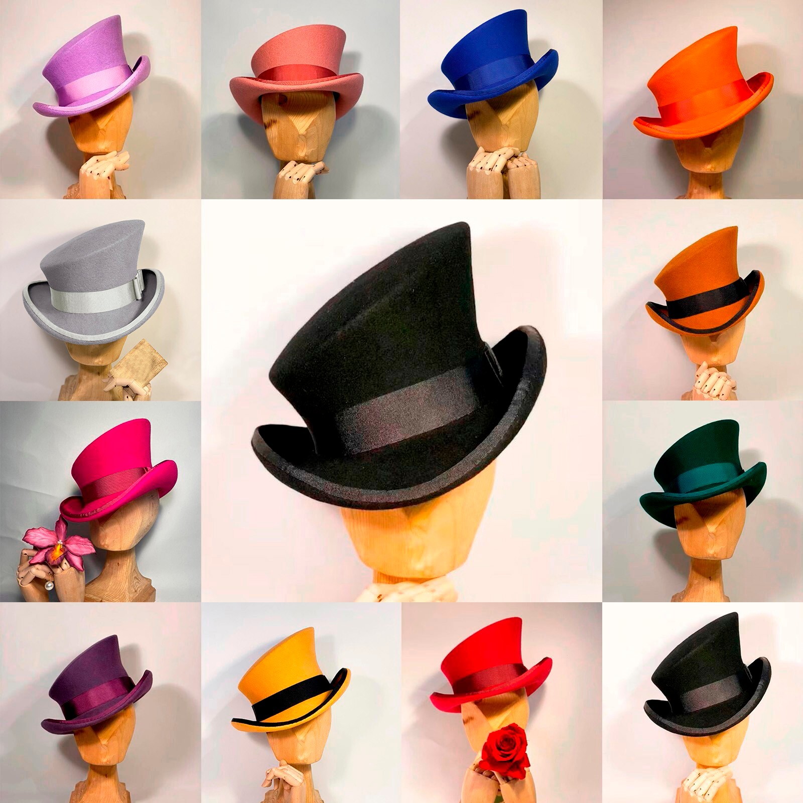 NEW HOT Asymmetric Top Hat Wool Hat Unisex Punk Hat Fashion Top Hat Ribbon Hat