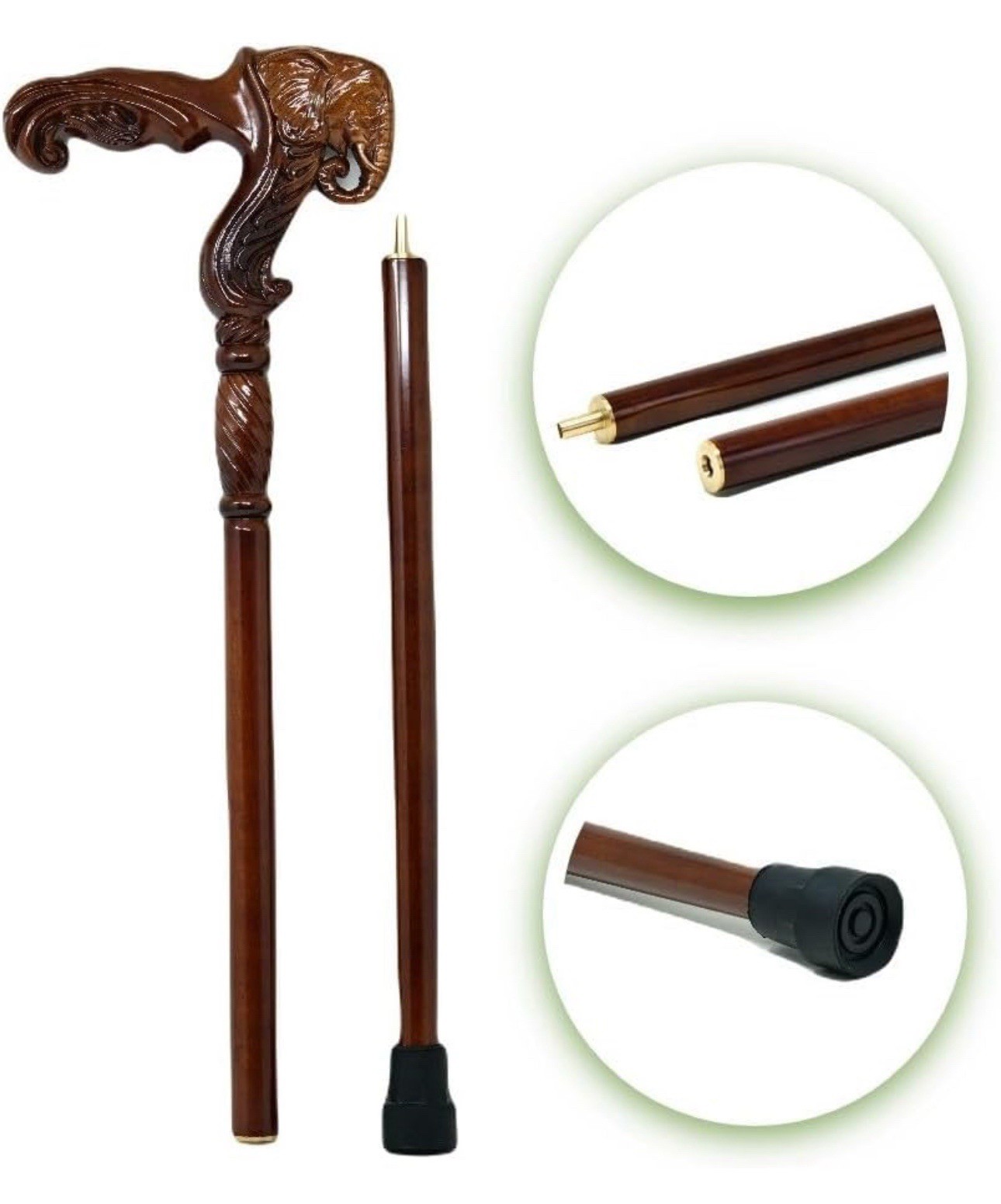 Fashionable Hand Carved Wooden Walking Cane Stick w/ Ergonomic Handle - 37 inch