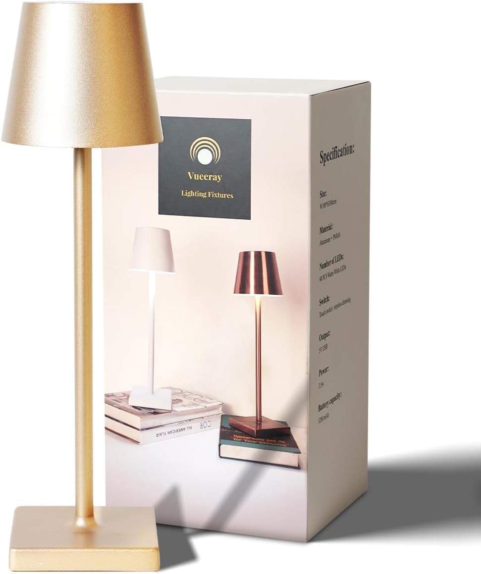 IP54 Poldina Rechargeable Table Lamp,Cordless Waterproof LED Lamp,5200 Gold