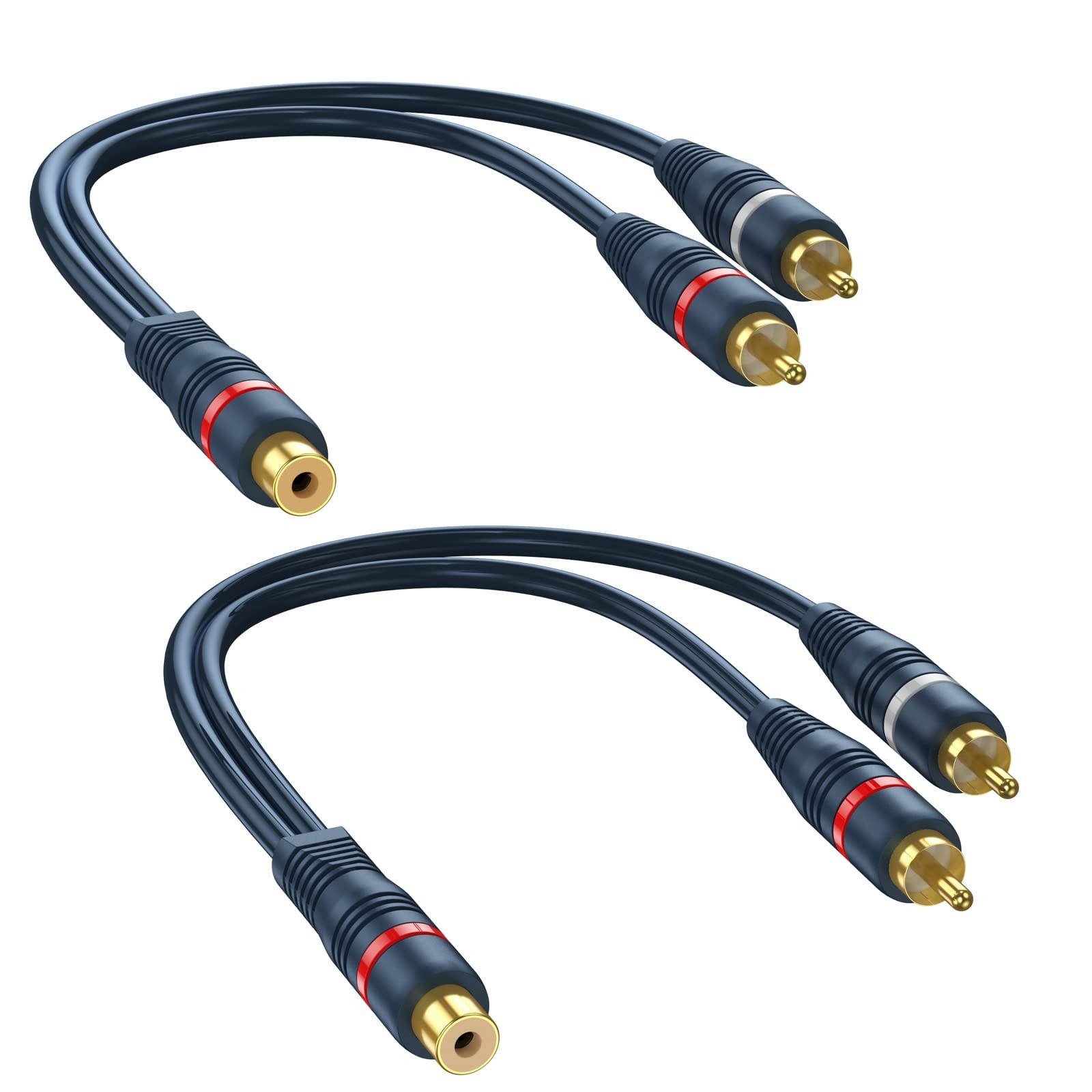 DteeDck RCA Splitter 1 Female to 2 Male 2 Pack, Y 0.66ft, Dark Blue