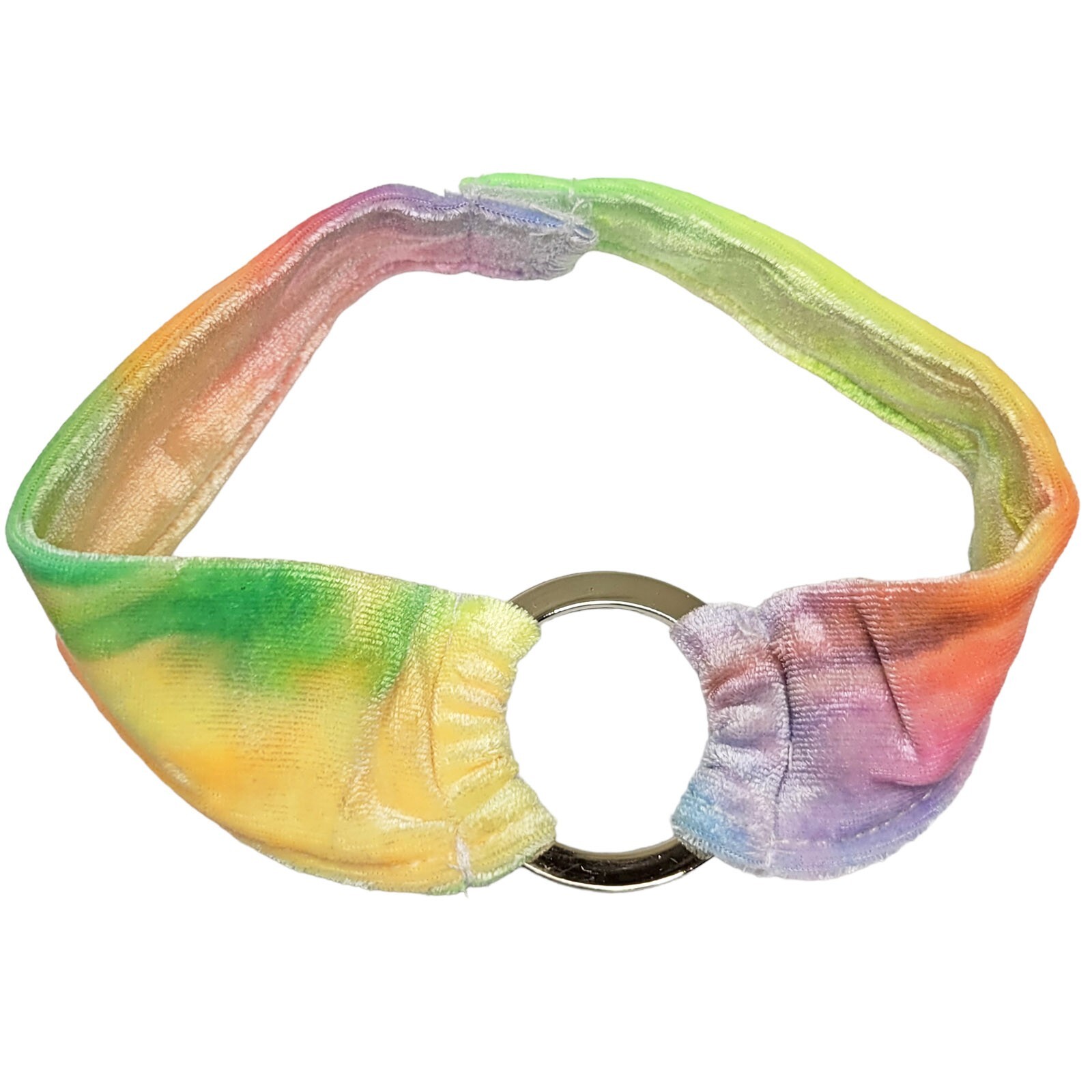 Rainbow Tie Dye Choker Velvet Silver O Ring Clubwear Rave Festival Pride 3488