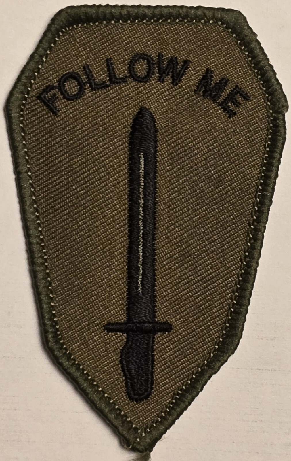 U.S. Army Infantry School "Follow Me" OD GREEN SUBDUED Military Patch NOS VTG