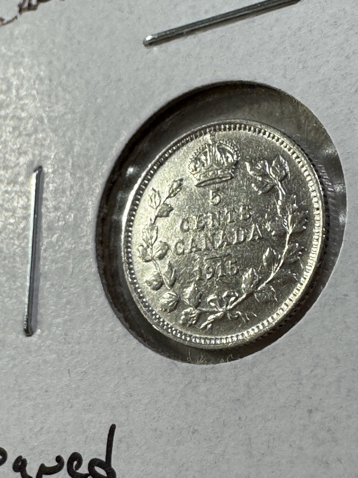 1915 Canada 5 Cents Silver Coin Cleaned