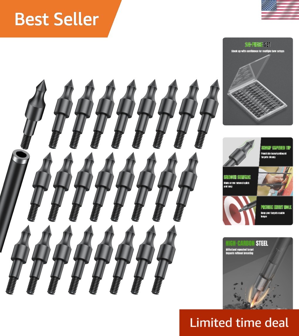 24 Pcs Steel 100 Grain Archery Arrow Field Points Field Tips  Practice Target...
