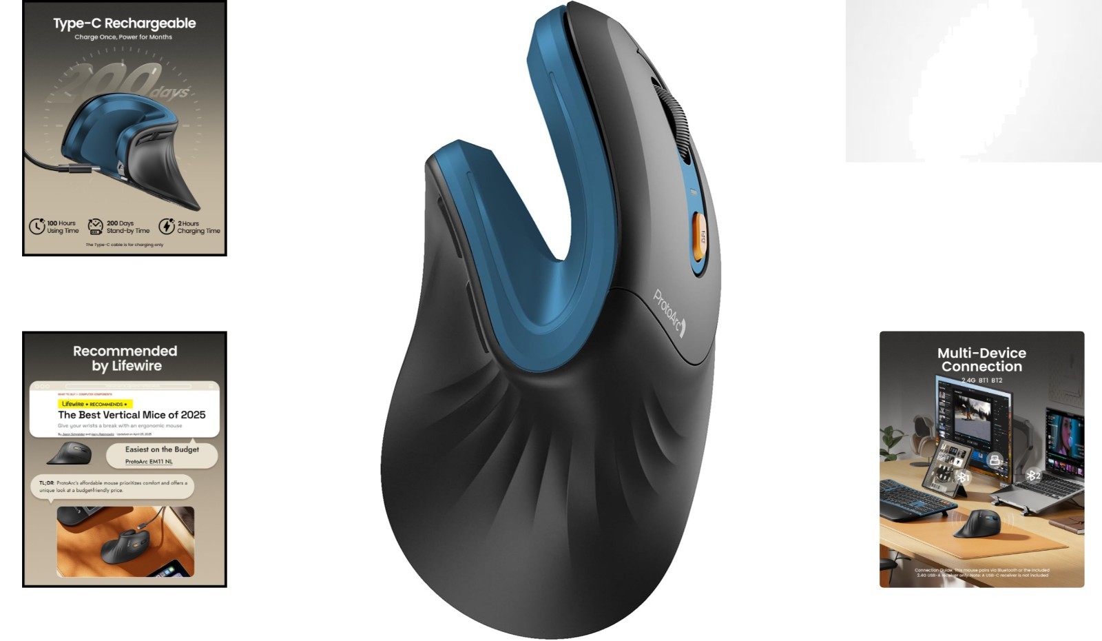 Compact Bluetooth Vertical Mouse with Adjustable DPI - Ergonomic & Rechargeable