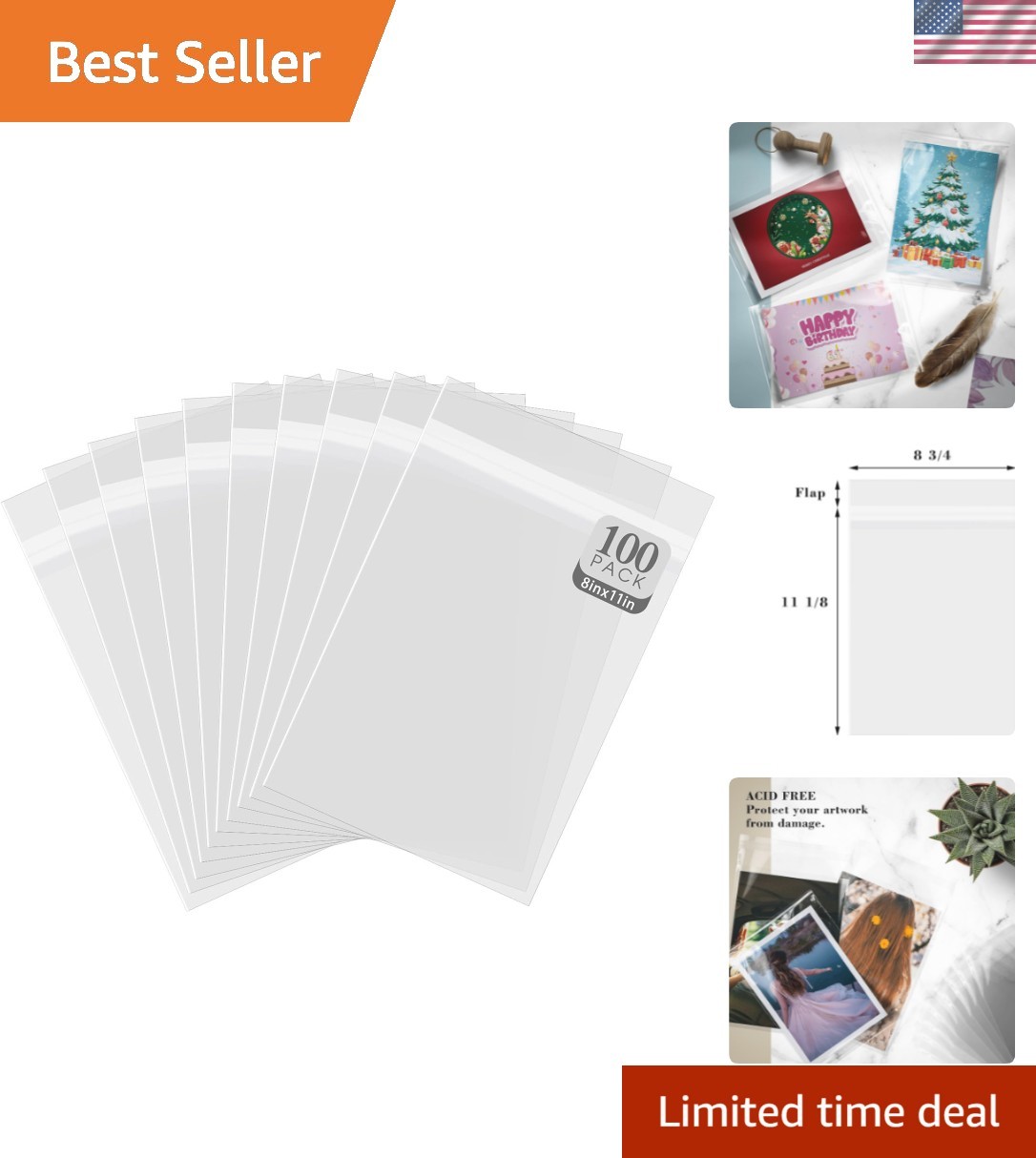 Pack of 100 Acid-Free Resealable Storage Bags for Collectible Magazines & More
