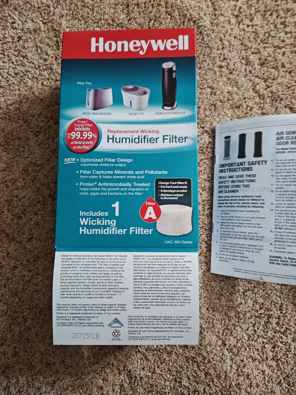 Honeywell Humidifier Replacement Filter A - Model HAC-504 New in Box