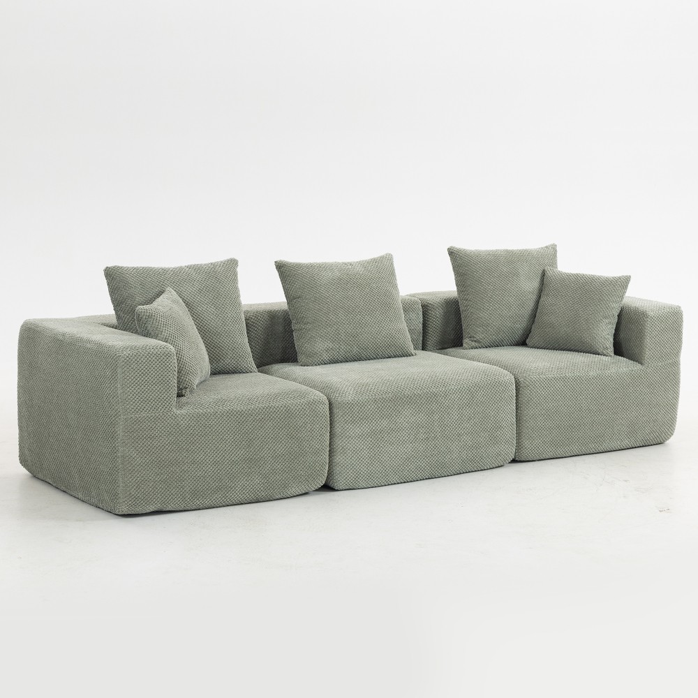 Modular 3-Seat Sectional Sofa All-Foam Deep-Seat Couch w Plush Textured Chenille